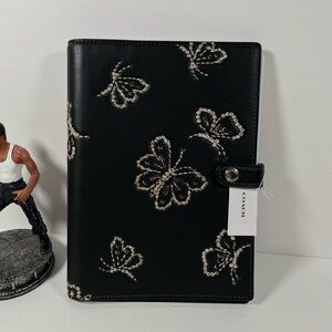Coach Butterfly Print Notebook In Black with Sequins NWT